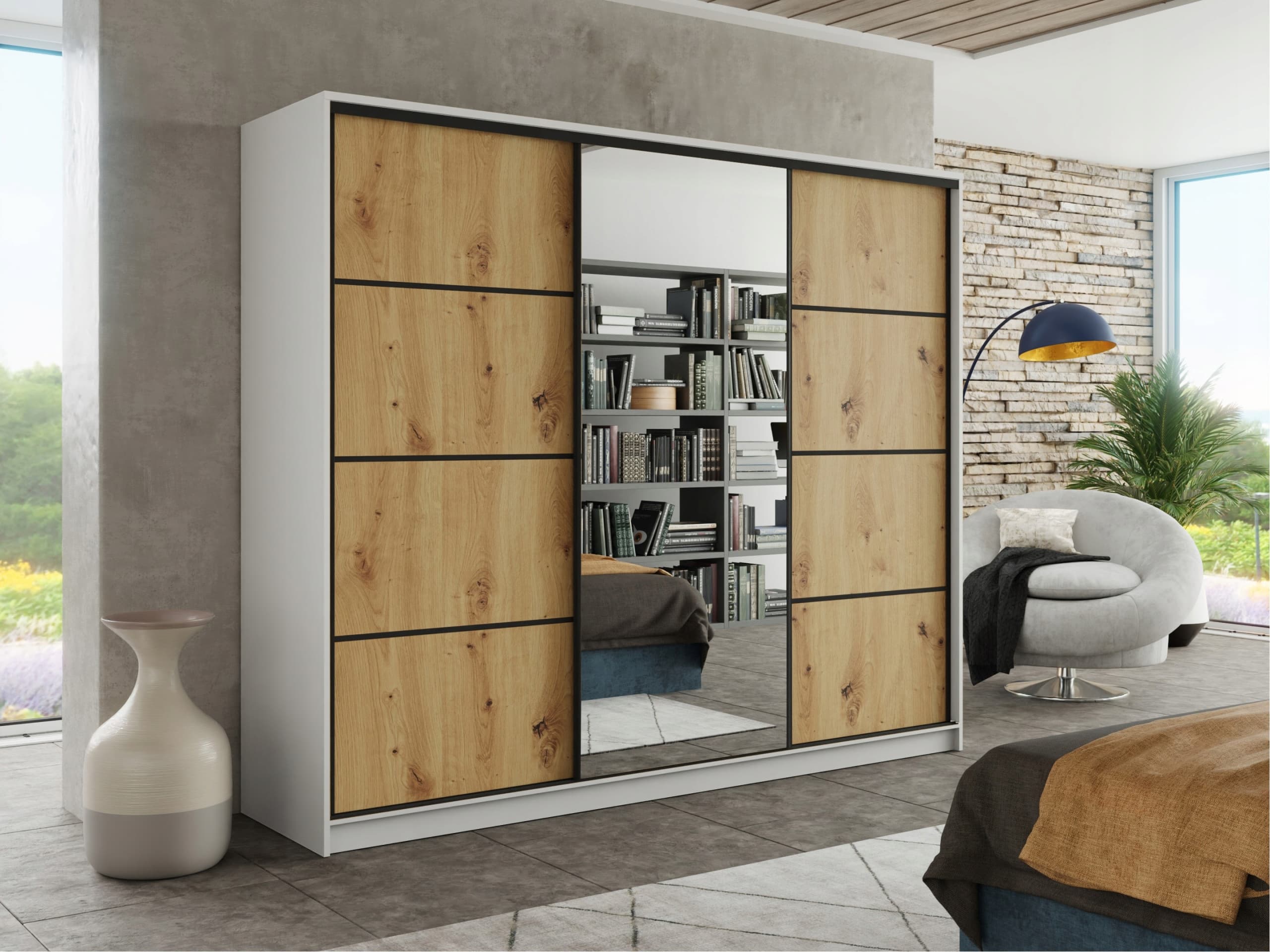 Szafa przesuwna lustro szuflady 250x205x56 ARTISAN