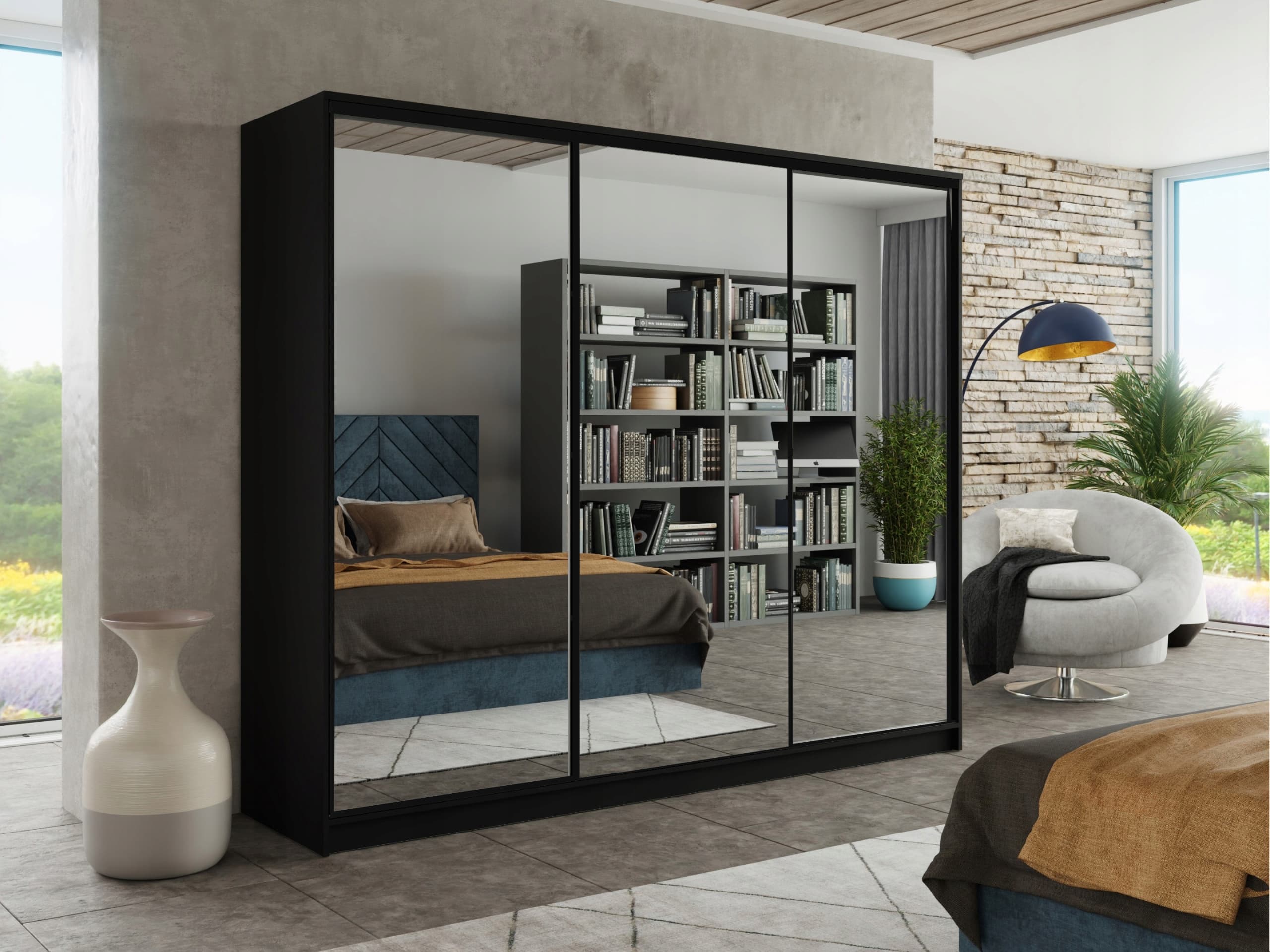 Szafa przesuwna lustro szuflady 270x230x56 CZARNA PAOLA 12