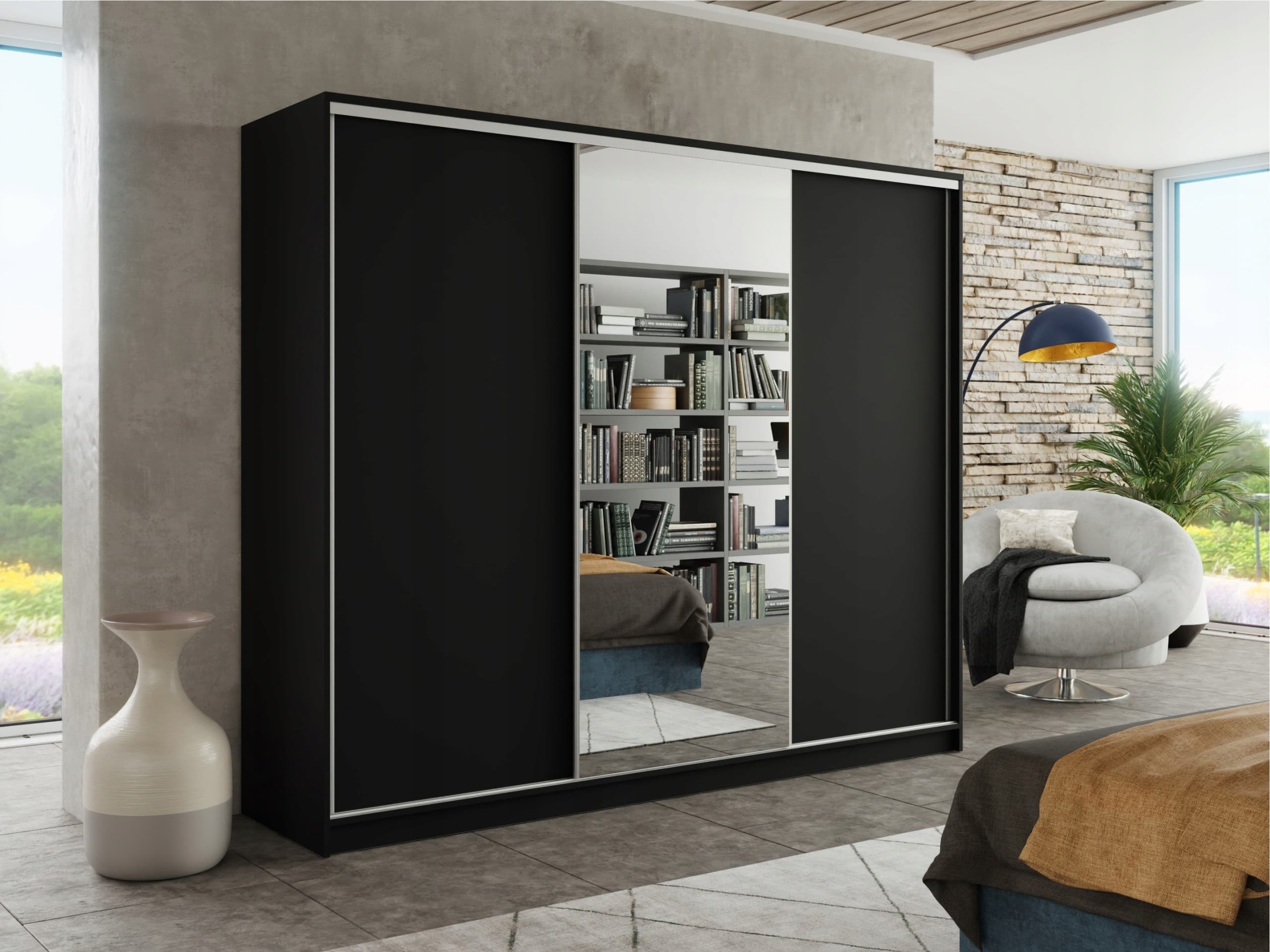 Szafa przesuwna lustro szuflady 270x205x56 CZARNY PAOLA 6