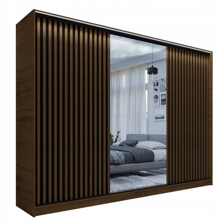 Szafa przesuwna 3 frontowa lustro PAOLA 3 LAMELE LEFKAS CZARNA 180x205x56