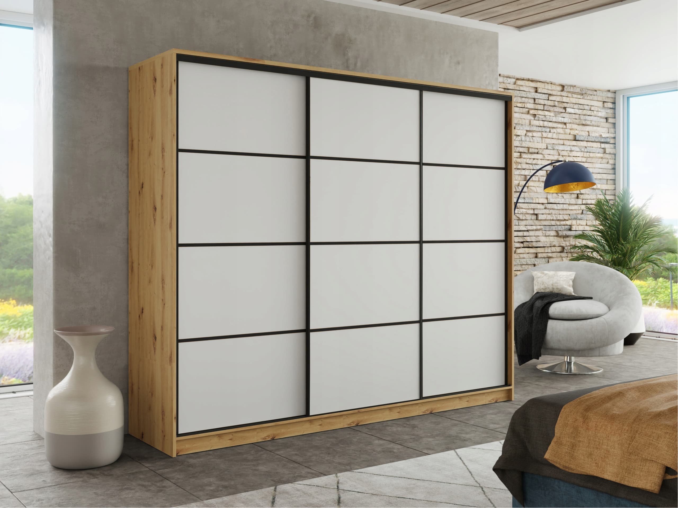 Szafa przesuwna szuflady 250x205x56 BIAŁA PAOLA 13 MIX