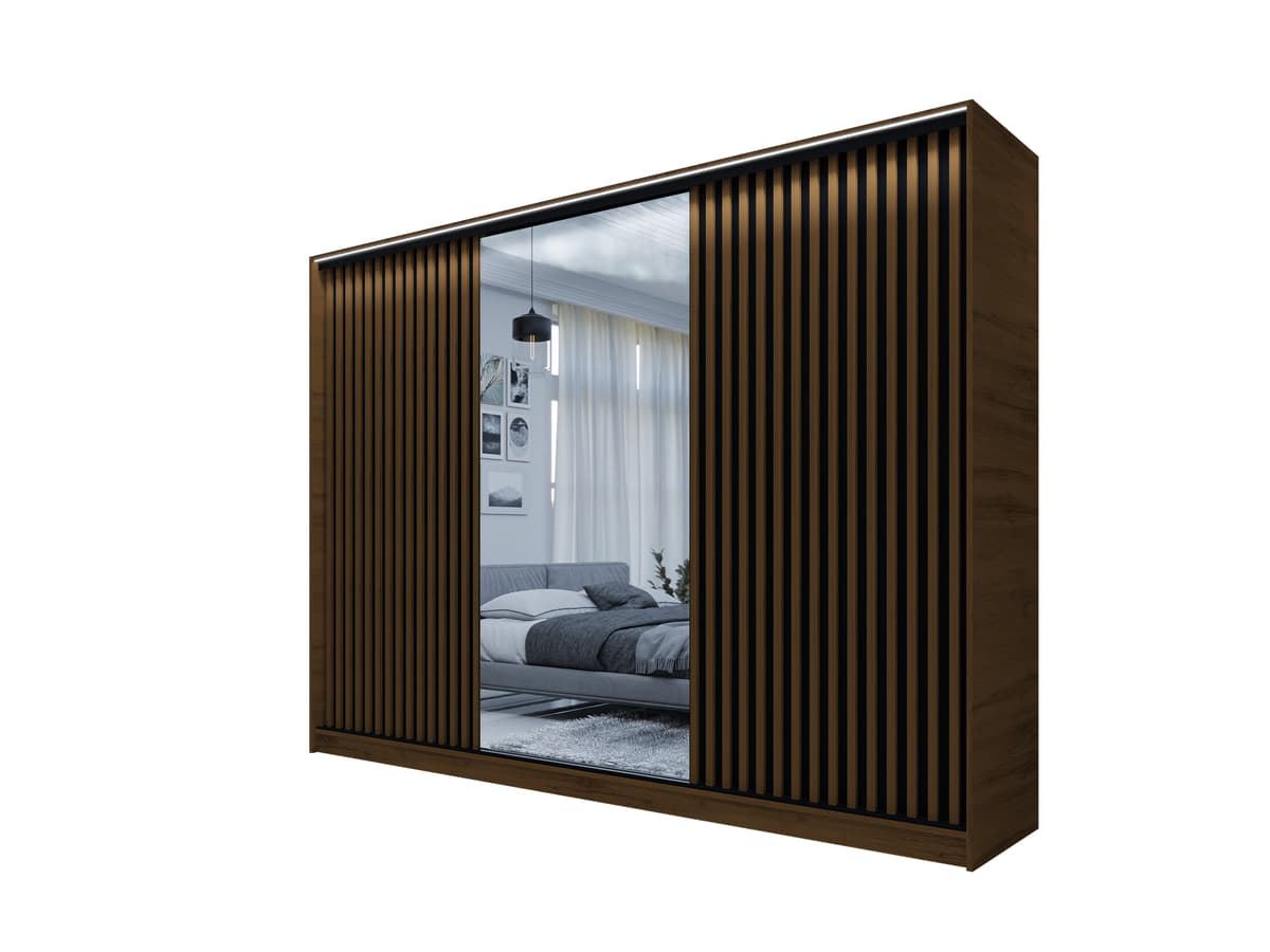 Szafa przesuwna 3 frontowa lustro PAOLA 3 LAMELE LEFKAS CZARNA 200x205x56