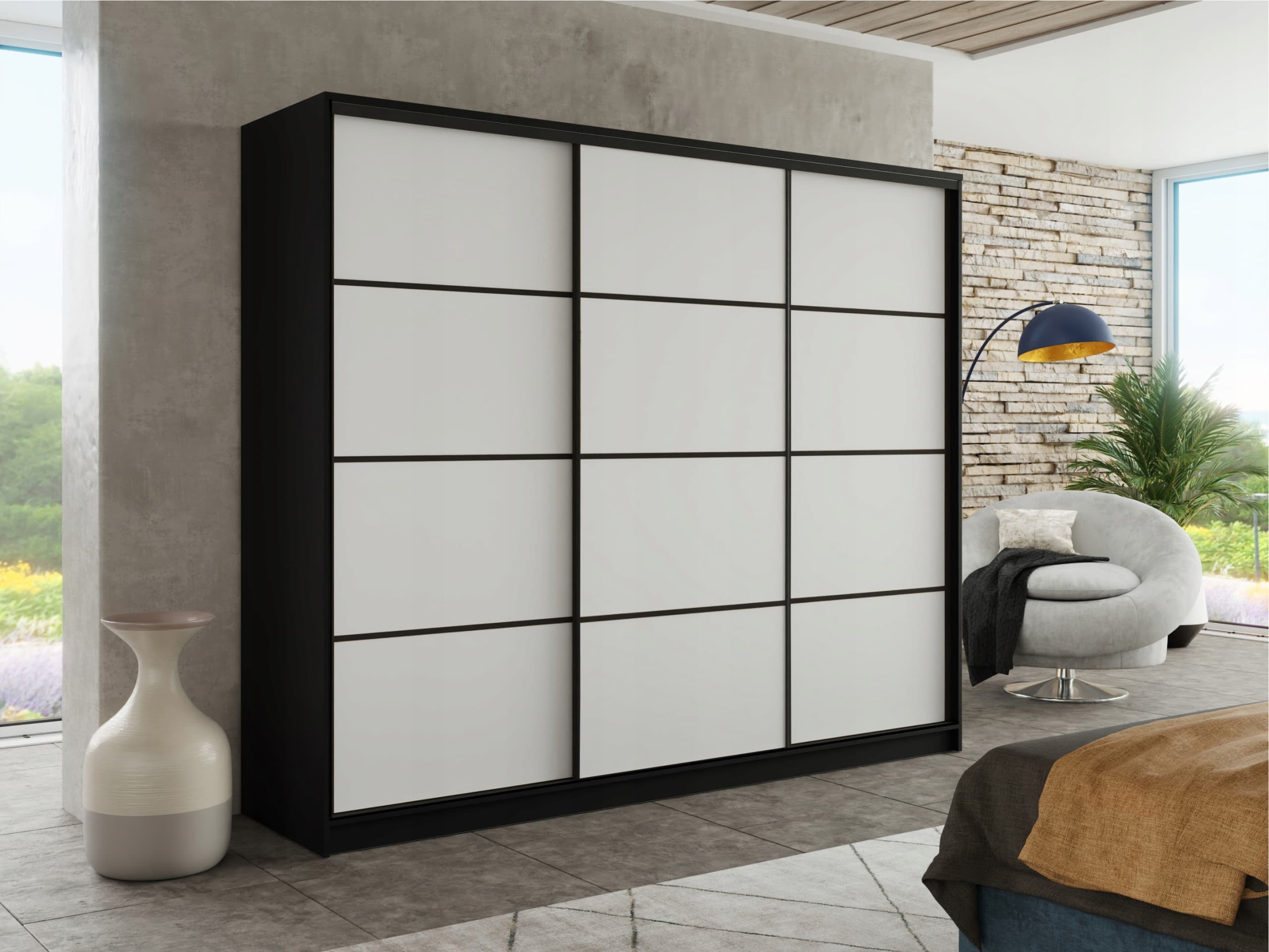Szafa przesuwna szuflady 180x205x56 CZARNA PAOLA 13 MIX