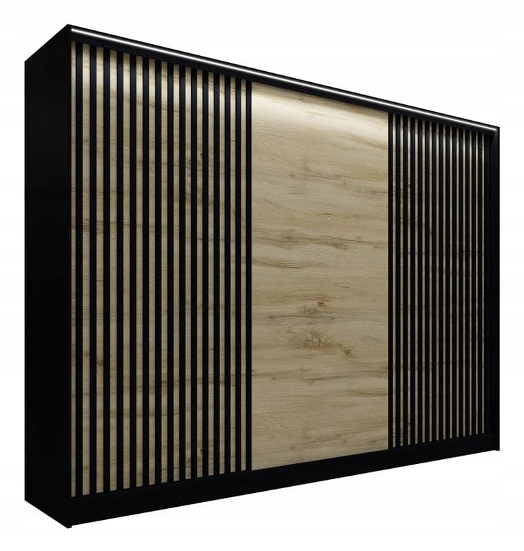 Szafa przesuwna z lamelami 270x205x56cm szuflady artisan czarny PAOLA 5