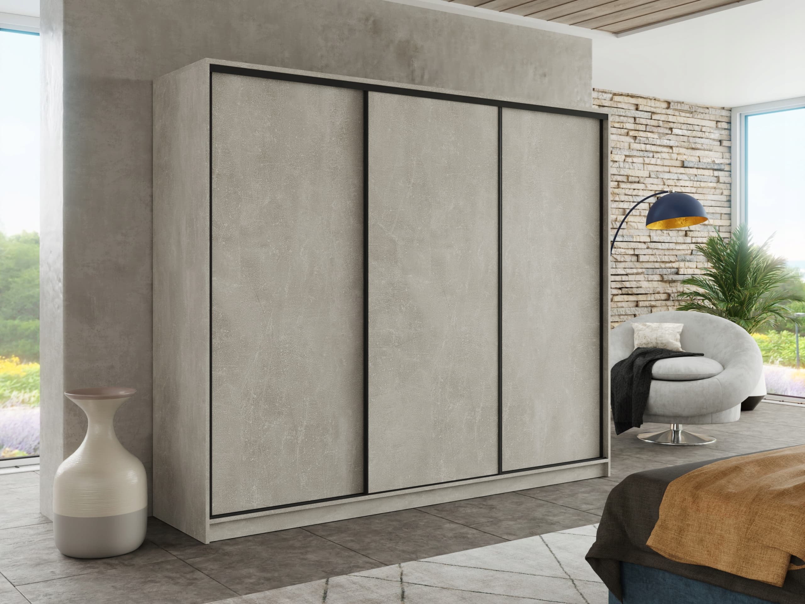 Szafa przesuwna szuflady 180x205x56 BETON PAOLA 16