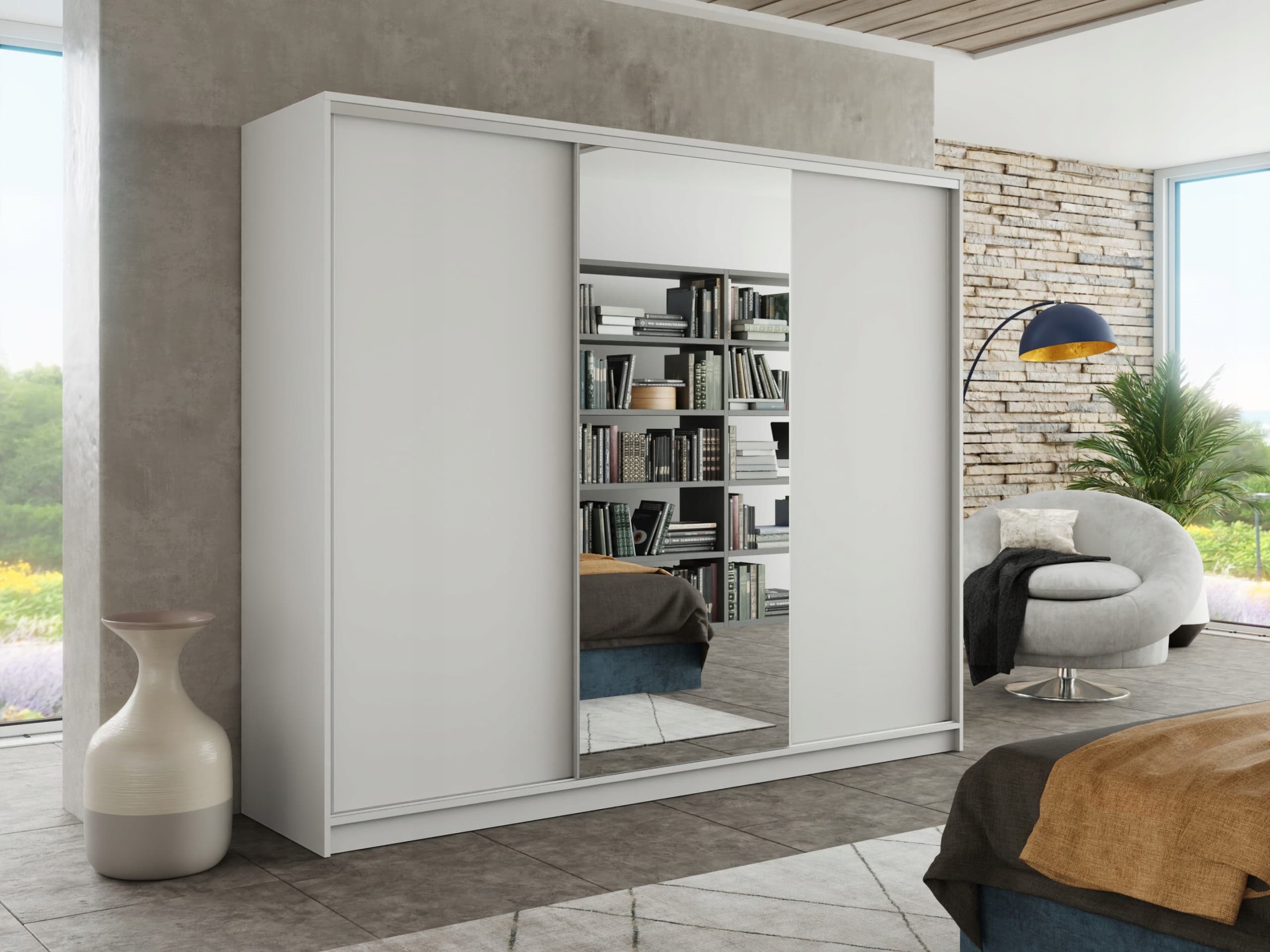 Szafa przesuwna lustro szuflady 200x205x56 BIAŁA PAOLA 6