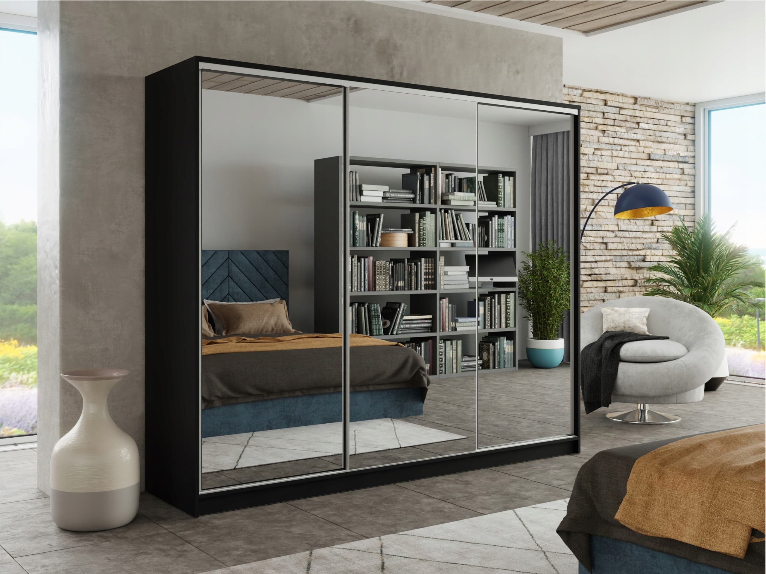 Szafa przesuwna lustro szuflady 270x230x56 CZARNA PAOLA 12