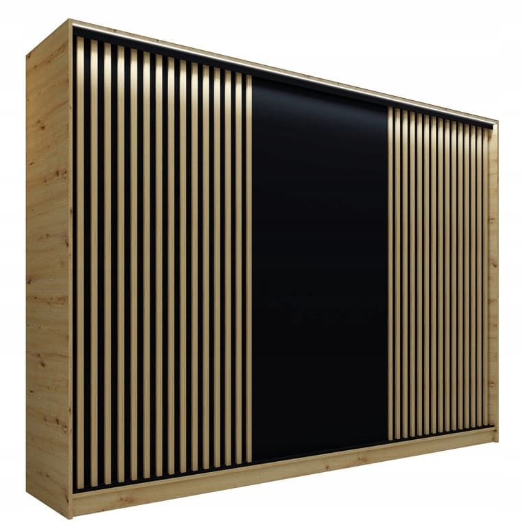 Szafa przesuwna z lamelami 250x205x56cm szuflady czarny artisan PAOLA 5