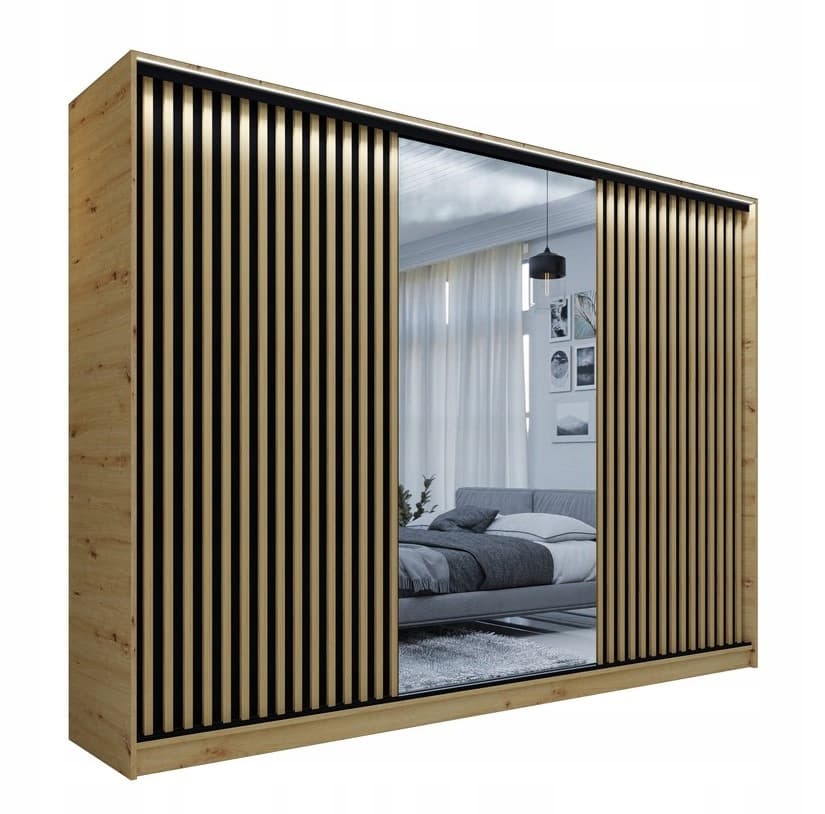 Szafa przesuwna 3 frontowa lustro PAOLA 3 LAMELE ARTISAN 270x205x56